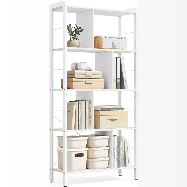 Vasagle Boekenkast - Met 5 Lagen - Vrijstaand Opbergrek - Metalen Frame Esdoornwit-Wolkenwit