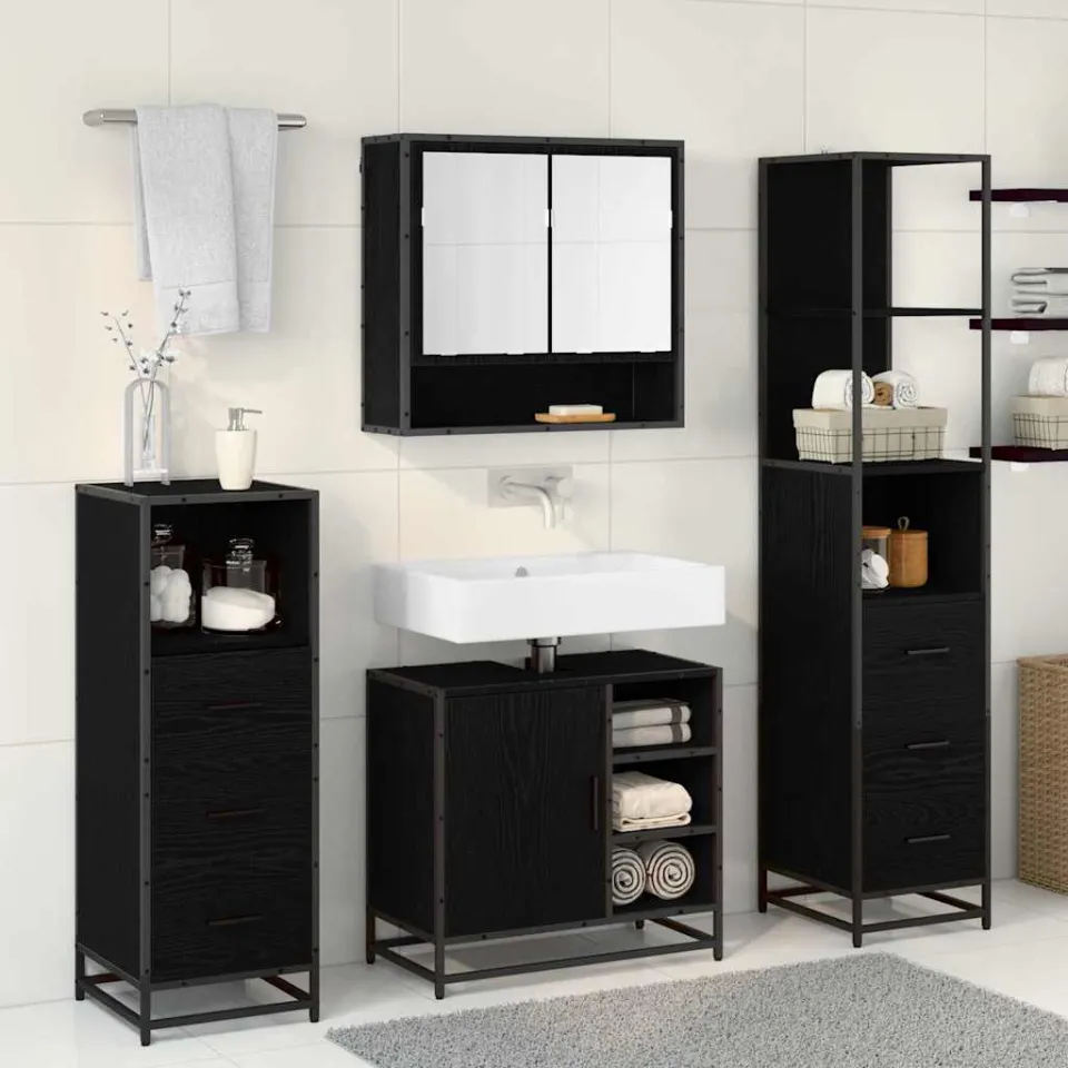 vidaXL Badkamermeubelset 4 st Zwart Eiken 65 x 33 x 60 cm Bewerkt hout, foto 3