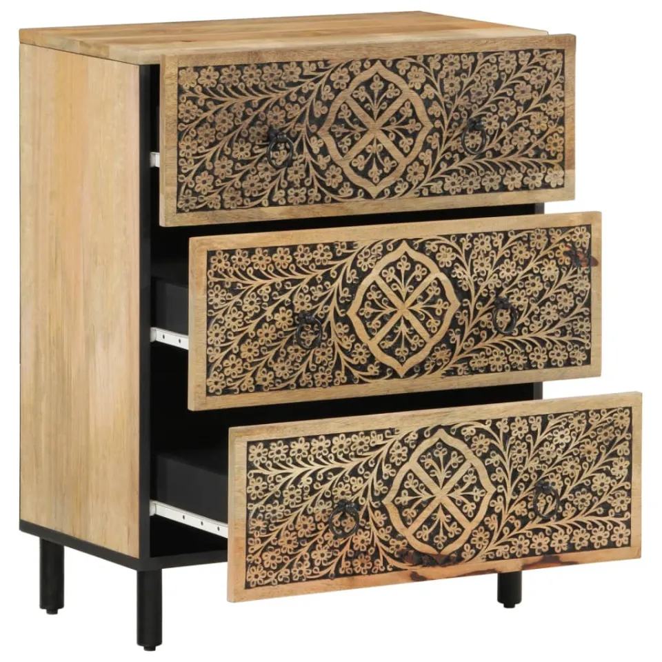 vidaXL Bijzetkasten 2 st 60x33x75 cm massief mangohout bruin, foto 3
