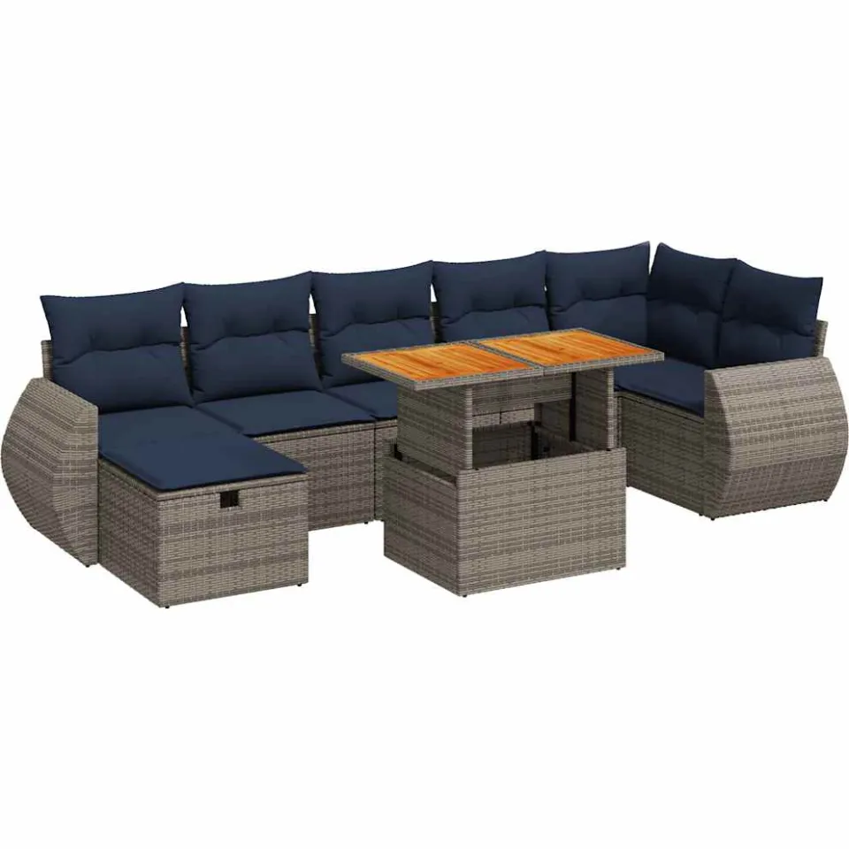 vidaXL 8-delige Loungeset met kussens poly rattan acacia grijs, foto 3