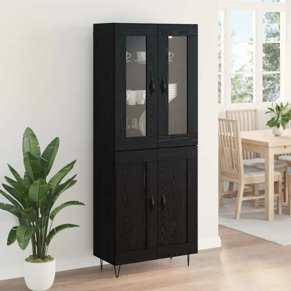 vidaXL Hoge kast Zwart Eiken 69,5 x 34 x 90 cm Bewerkt hout, foto 4