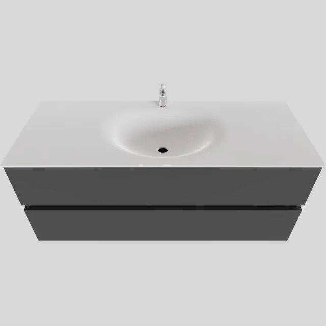 Boss & Wessing Badkamermeubel Solid Surface BWS Stockholm 120x46 cm Midden Mat Antraciet (met 1 kraangat)
