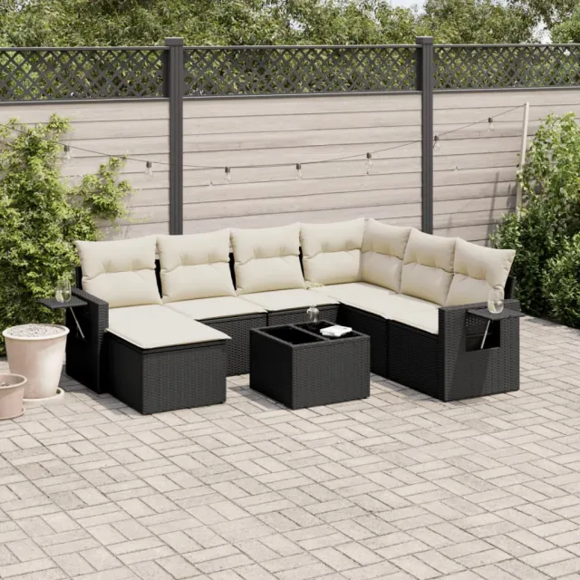 vidaXL 8-delige Loungeset met kussens poly rattan zwart, foto 2