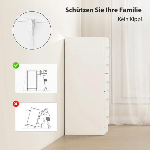 MODENUIT Ladekast - 5 Lades Met Zilveren Grepen - Voor Slaapkamer Of Hal - Spaanplaat - Wit - 40x35x85 Cm