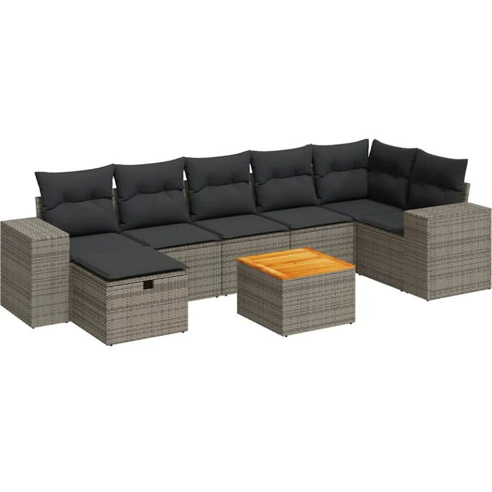 vidaXL 8-delige Loungeset met kussens poly rattan grijs, foto 3