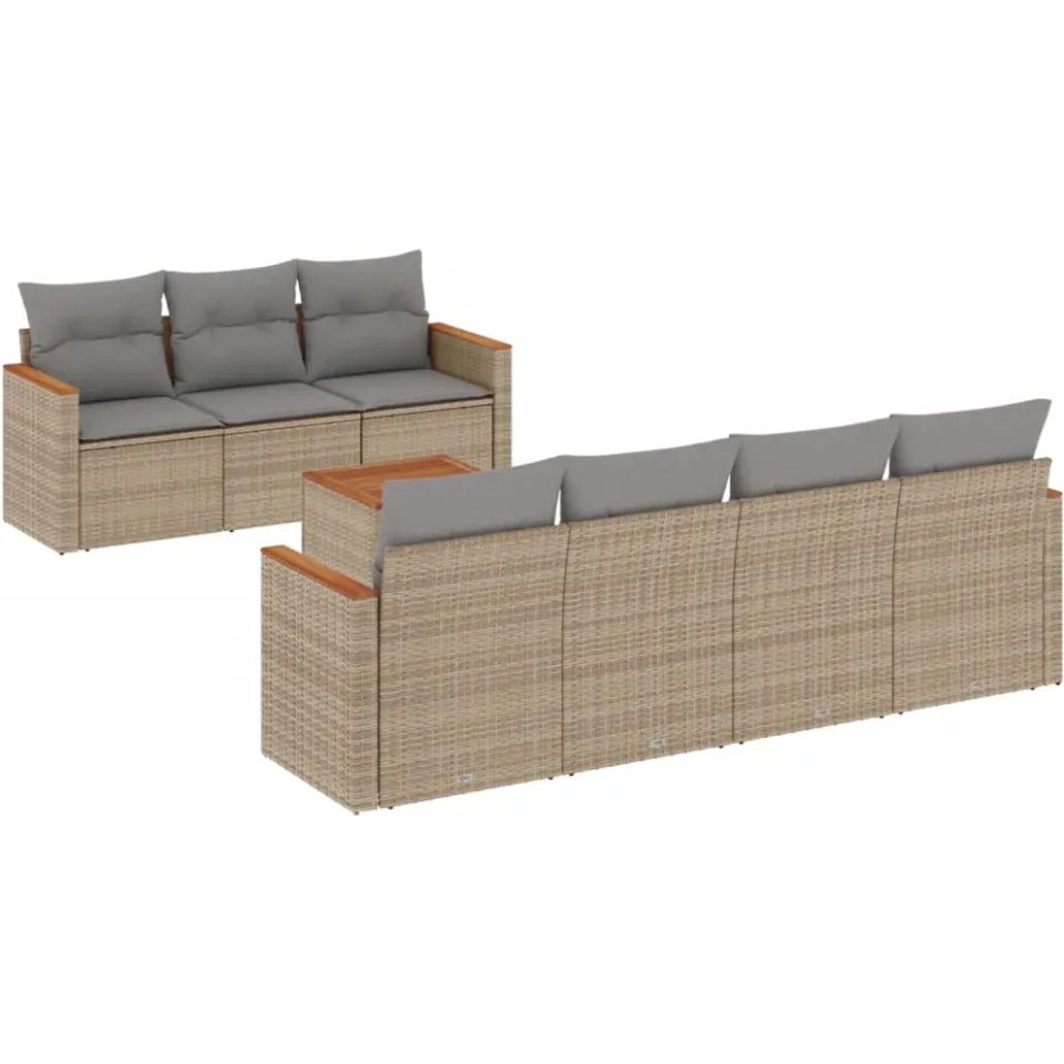 vidaXL 8-delige Loungeset met kussens poly rattan beige, foto 3