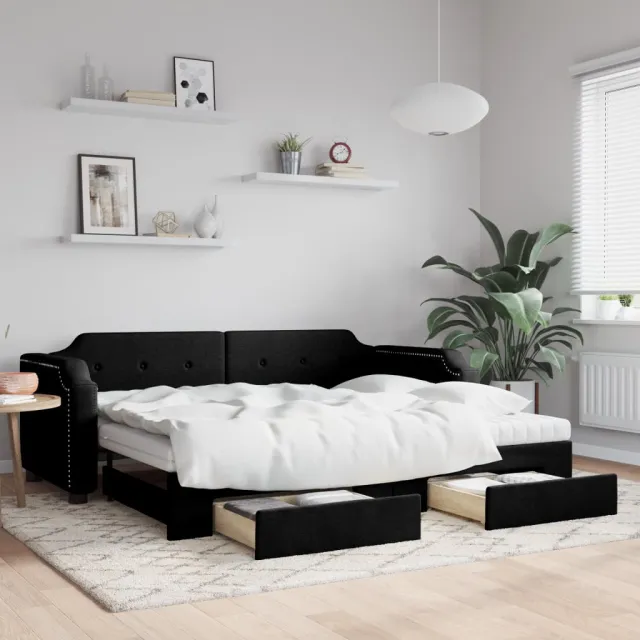 vidaXL Slaapbank met onderschuifbed en lades 80x200 cm stof zwart