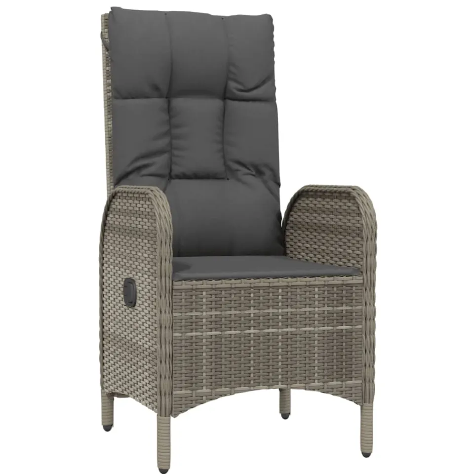 vidaXL 3-delige Loungeset met kussens poly rattan grijs, foto 4