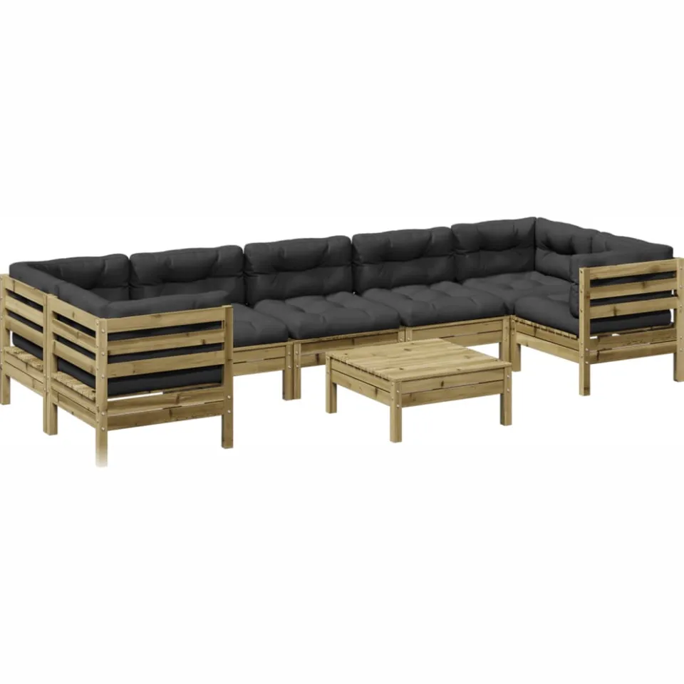 vidaXL 8-delige Loungeset met kussens geïmpregneerd grenenhout Bruin