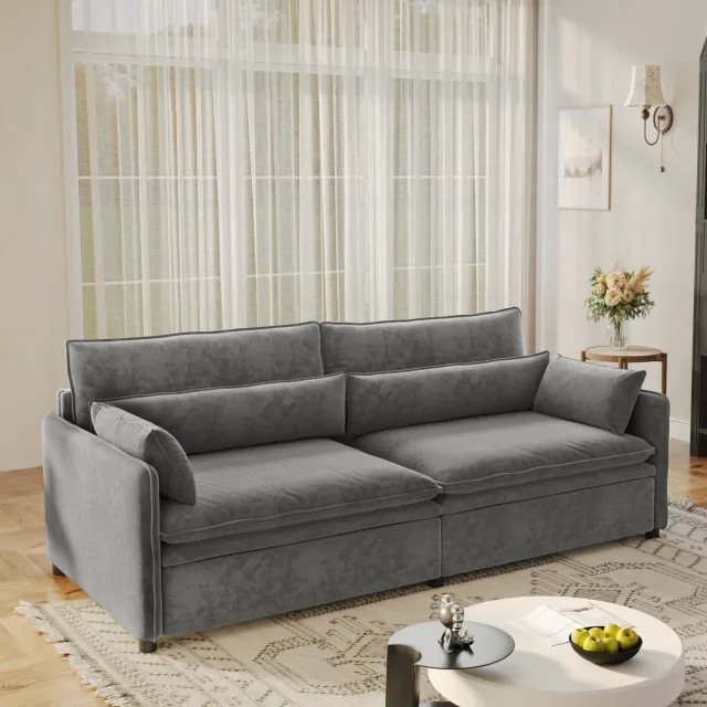 STILVORA Slaapbank 206 cm - 3-Zits Uitschuifbaar met Opbergruimte en Verstelbare Rugleuning - Voor Woonkamer en Slaapkamer - Chenille - Lichtgrijs