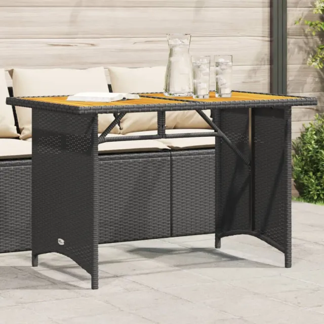 vidaXL Tuintafel met houten blad 110x68x70 cm poly rattan zwart, foto 2