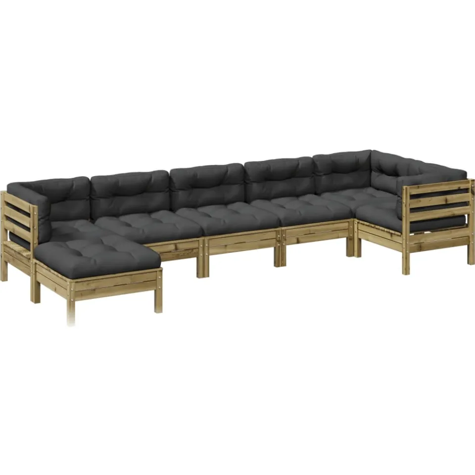 vidaXL 7-delige Loungeset met kussens geïmpregneerd grenenhout Bruin