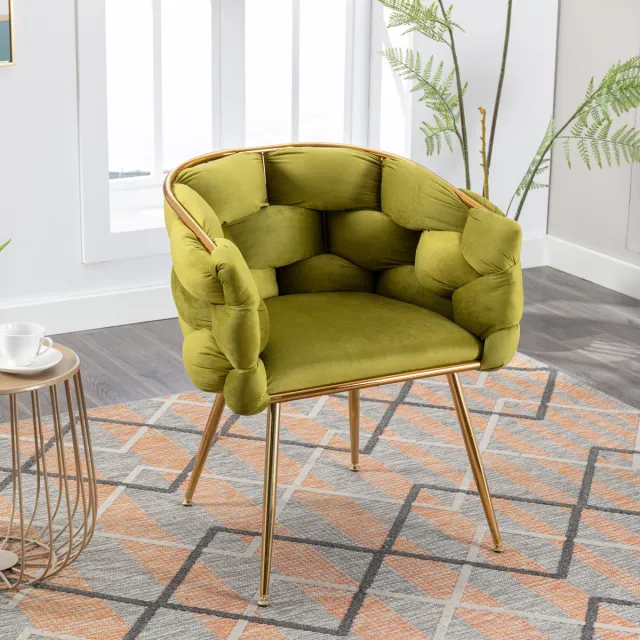 Welltin Moderne fauteuil, Loungestoel met vulling en metalen frame, Relaxstoel, TV-stoel voor woonkamer en slaapkamer, b 58 x d 59 x h 75 cm - belastbaar tot 150 kg - Grün