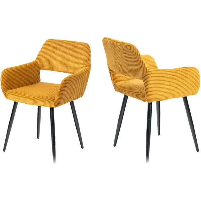 MEUBLE COSY Meubles Cosy Set van 2 eetkamerstoelen - met armleuningen Corduroy zitting - Geel