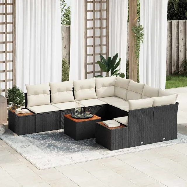 vidaXL Tuin Sofa Set 9 st Zwart Poly riet, foto 2
