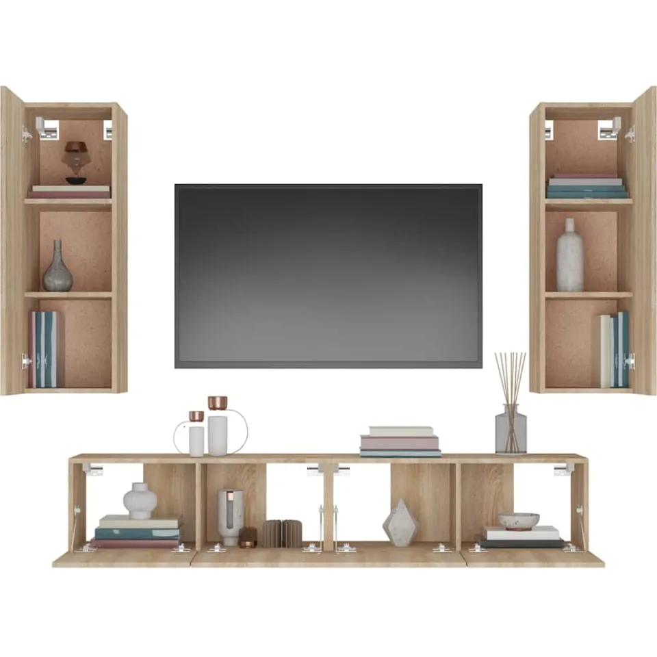 vidaXL 4-delige Tv-meubelset bewerkt hout sonoma eikenkleurig, foto 4