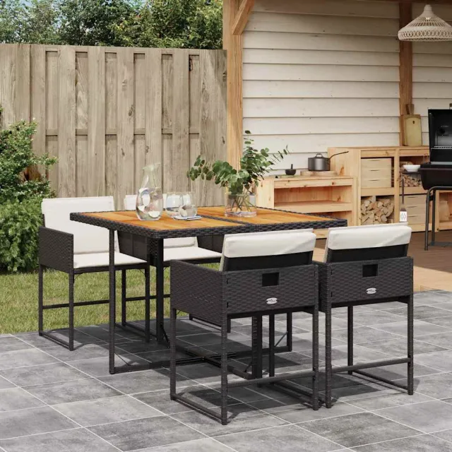 vidaXL 5-delige Tuinset met kussens poly rattan zwart, foto 2