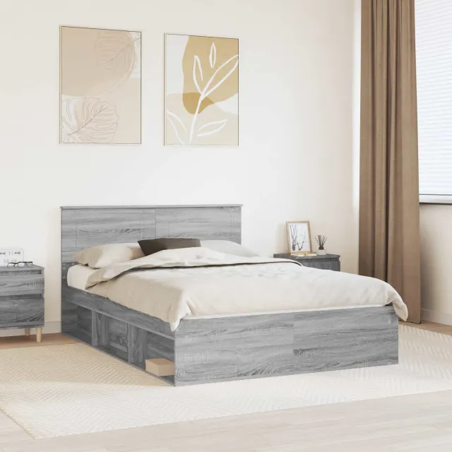 vidaXL Bedframe Ambachtelijk eiken 140 x 190 cm Bewerkt hout Bruin