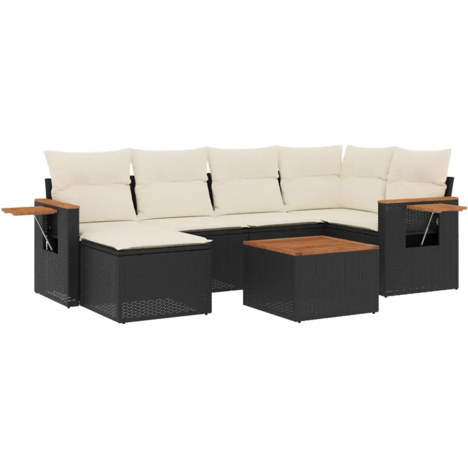 vidaXL 7-delige Loungeset met kussens poly rattan zwart