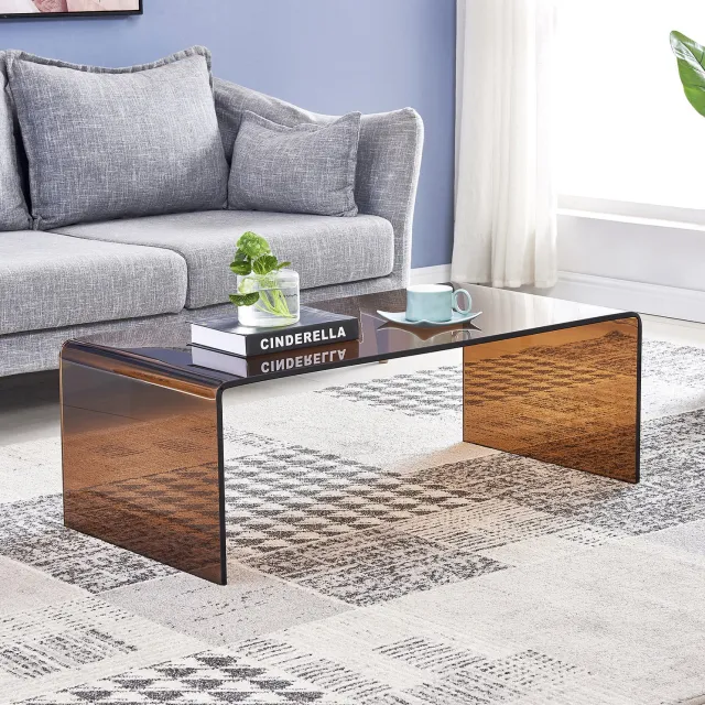 MIVRAY Salontafel - Gebogen Getemperd Glas - Rechthoekige Moderne Tafel Voor Woonkamer Kantoor Of Eetkamer - Bruin - 100 x 50 x 35 Cm