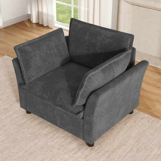 REDOM Fauteuil met armleuningen - Chenille bekleding - Vast metalen frame - Twee afneembare kussens - Voor woonkamer en werkkamer - Grijs - 90 x 81 x 87 cm