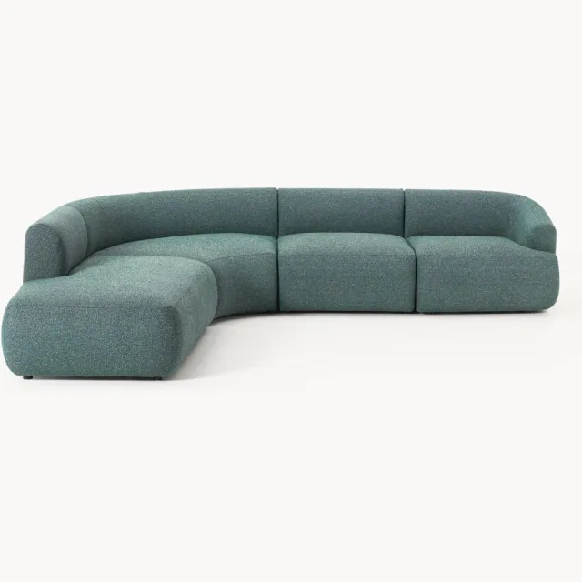 Westwing Collection Modulaire bouclé hoekbank Sofia (4-zits) Turquoise