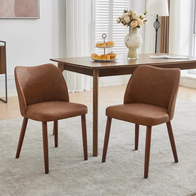 HOERFURIY Eetkamerstoelen Set van 2 - Bruine Stoelen met Wing Backrest Houten Poten
