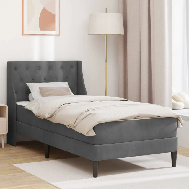 vidaXL Bedframe met matras Donkergrijs 90 x 190 cm fluweel