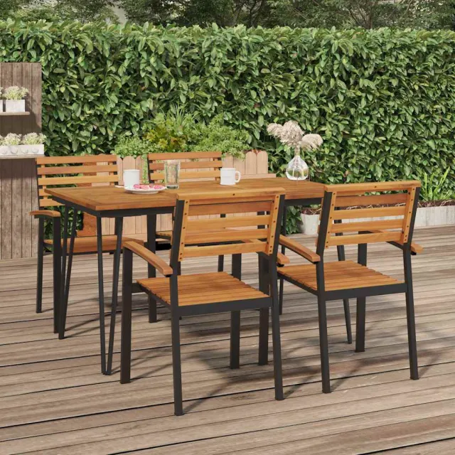 vidaXL Tuintafel met haarspeldpoten 140x80x75 cm massief acaciahout bruin, foto 2