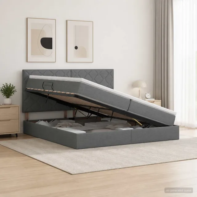 vidaXL Opslag bed met matras met opslag Donkergrijs 200 x 200 cm Stof