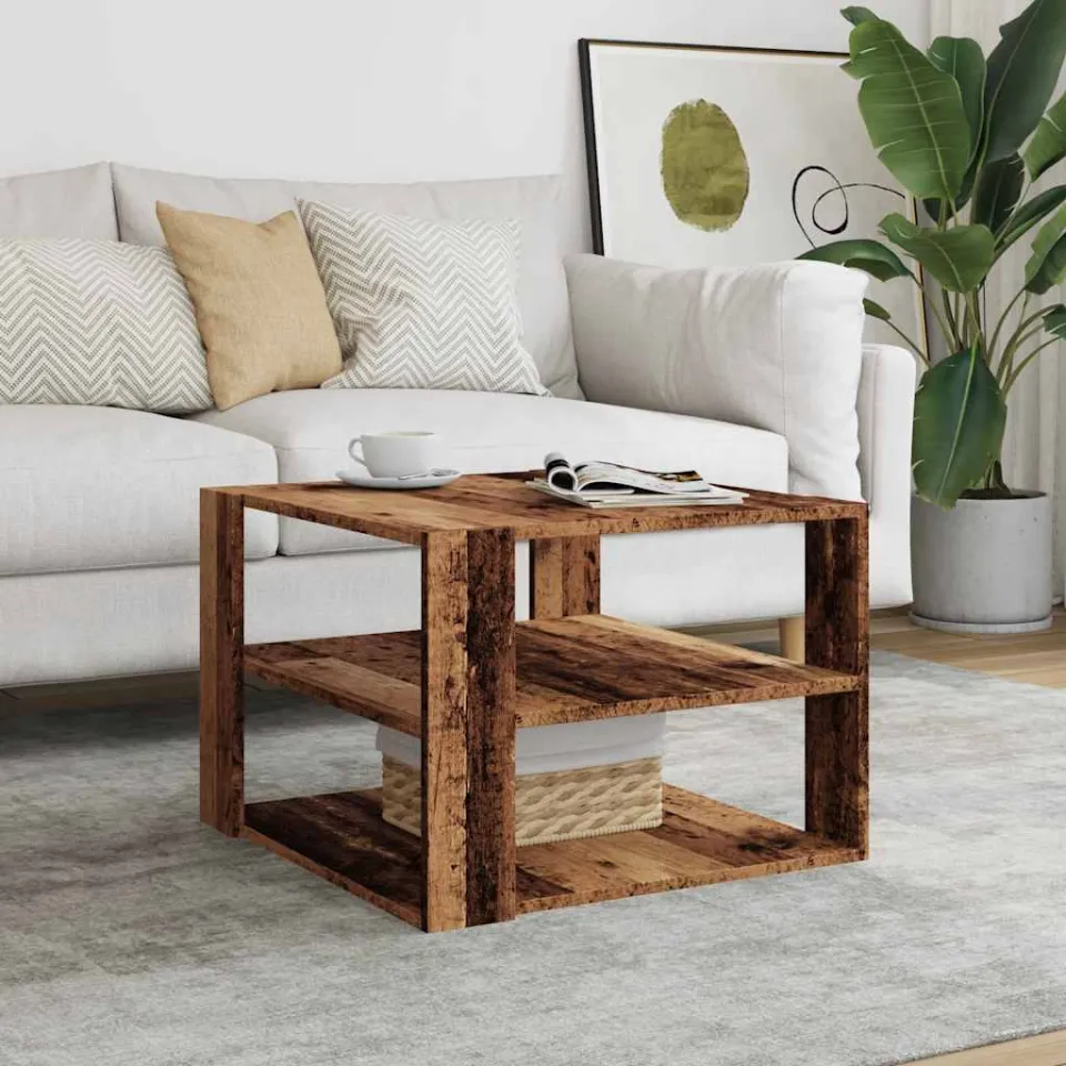 vidaXL Salontafel 58x58x40 cm bewerkt hout oud houtkleurig bruin, foto 2
