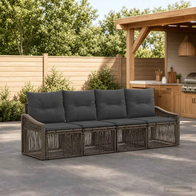 vidaXL Tuinbankenset 4 st 4-zits Grijs poly rattan, foto 2