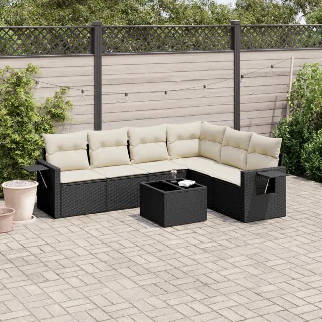 vidaXL 7-delige Loungeset met kussens poly rattan zwart, foto 2