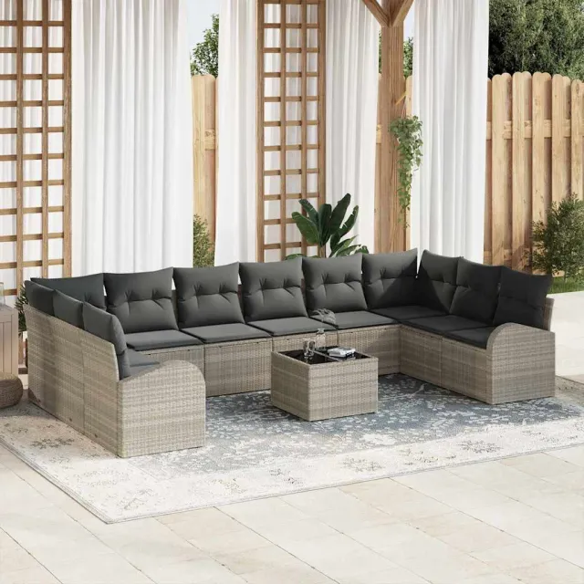 vidaXL Bankstel 11 st Lichtgrijs [Synthetisch]: Polyrattan