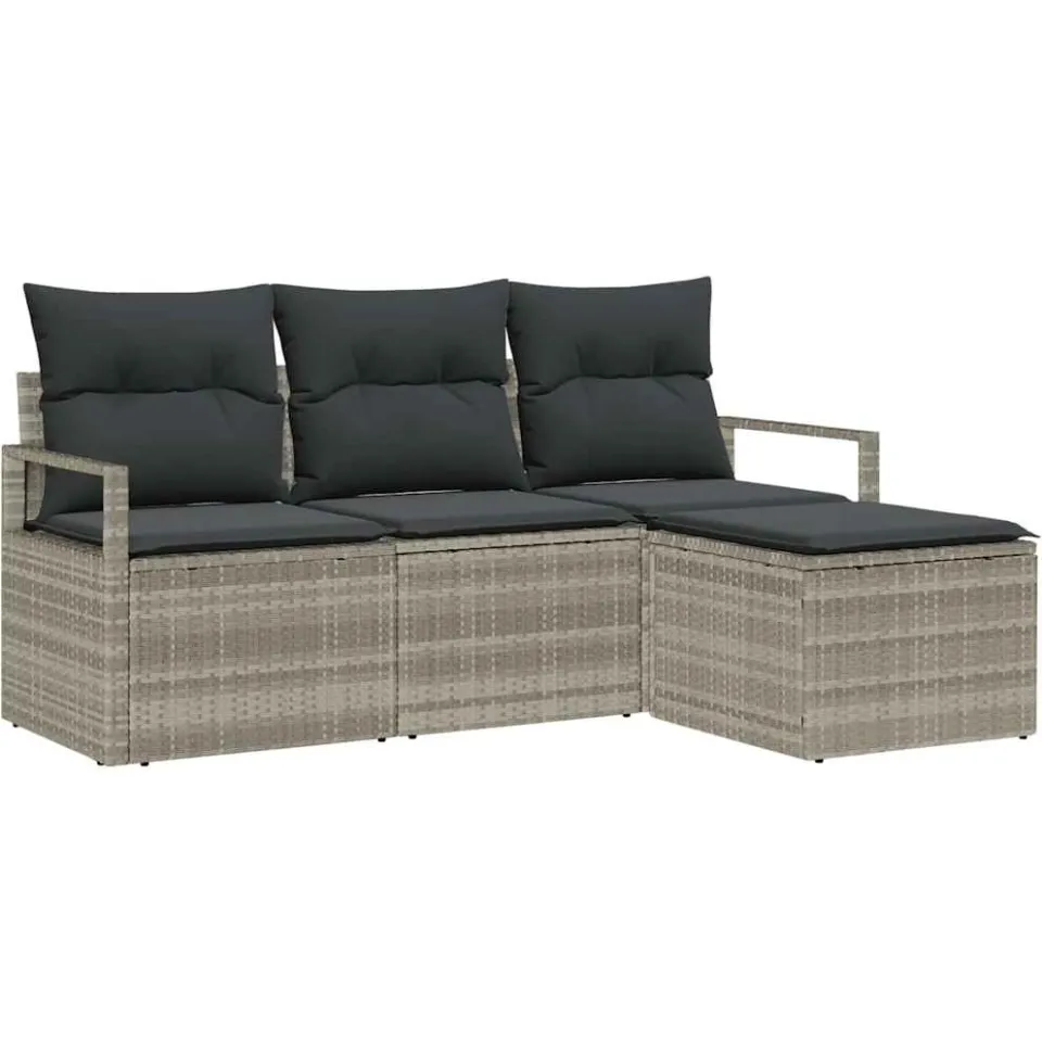 vidaXL Bankstel 4 st Lichtgrijs poly rattan