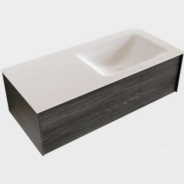 Boss & Wessing Badkamermeubel BWS Madrid Antraciet 100x45x30 cm Mat Witte Solid Surface Wastafel Rechts (1 kraangat)