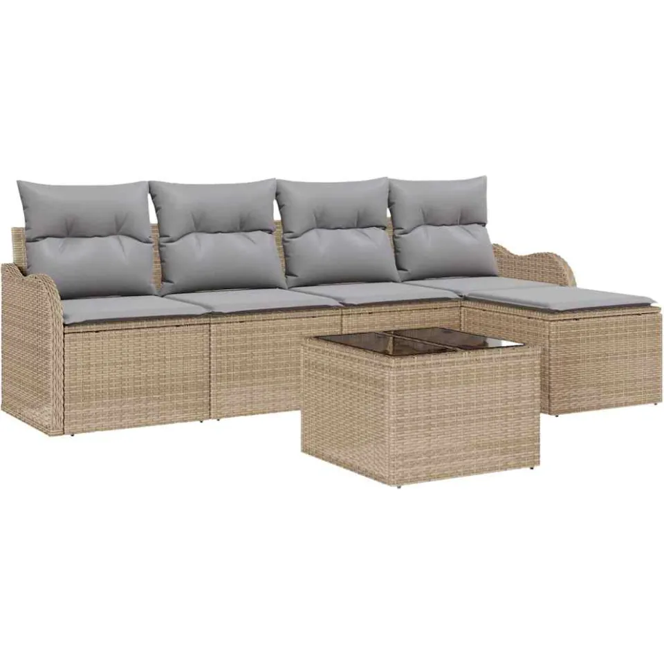vidaXL Tuin Sofa Set 6 st Beige en Licht Grijs poly rattan