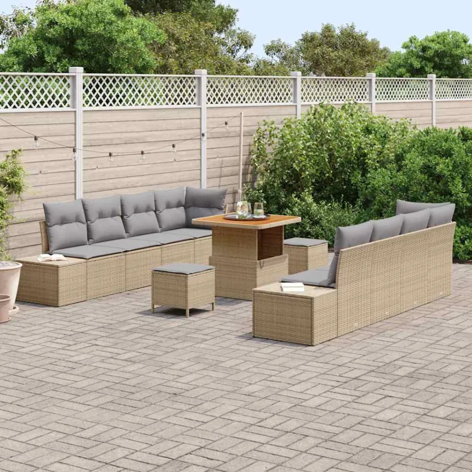 vidaXL Tuinbankenset 11 st Beige poly rattan, foto 3