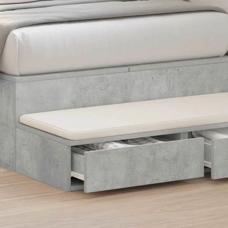 vidaXL Bedlades met lade Beton Grijs 90 x 36,5 x 16,5 cm Bewerkt hout, foto 3