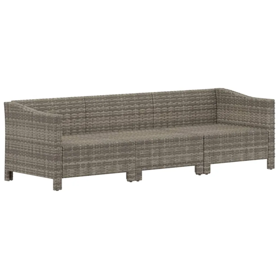 vidaXL 3-delige Loungeset met kussens poly rattan grijs, foto 3