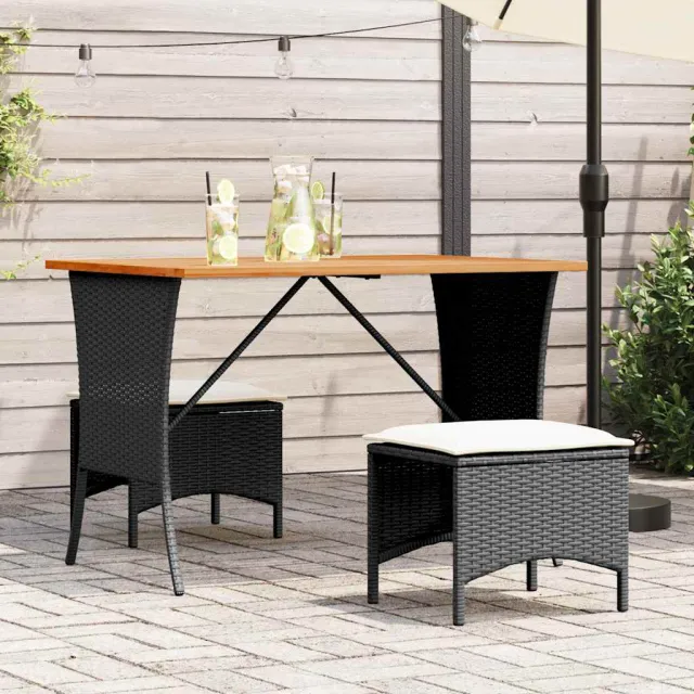 vidaXL 3-delige Tuinset met kussens poly rattan zwart, foto 2