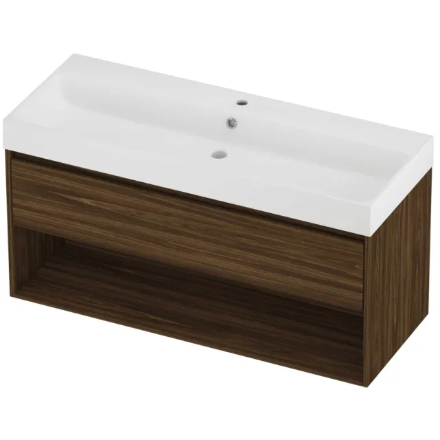 Proline Podium Badmeubelset Polystone Loft 1 Kraangat Met Schap 120x46x62 cm Mat White Cabana Oak Eiken
