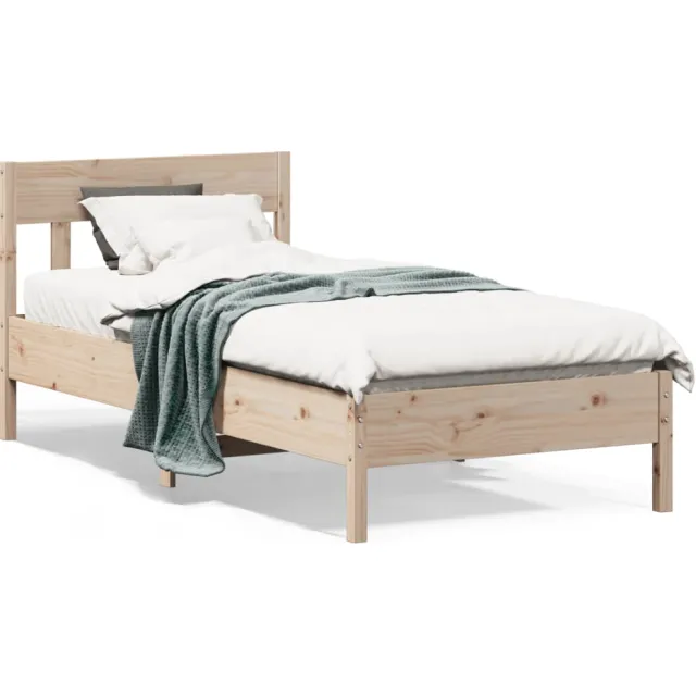vidaXL Bed Frame Natural 90 x 200 cm Solid Pine Wood, Plywood Slats