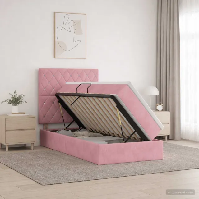 vidaXL LED Opslagbed met Matras Roze 100 x 200 cm Fluweel
