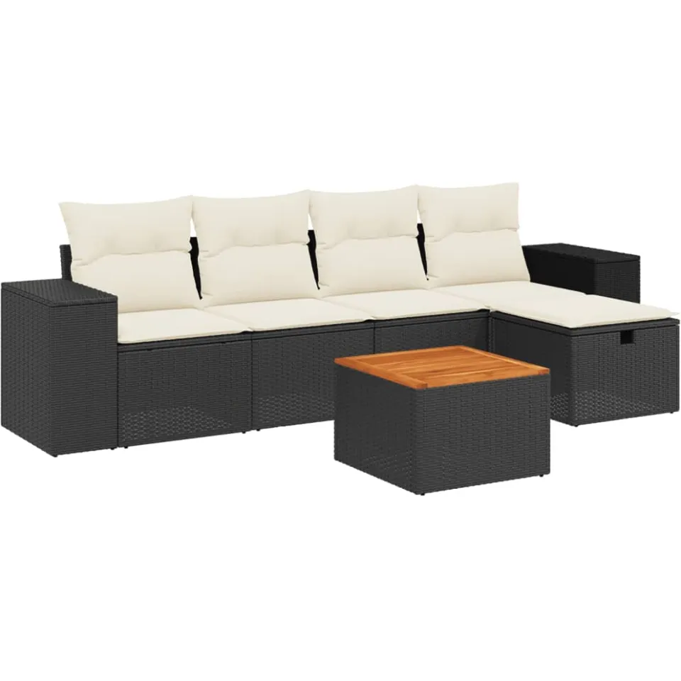 vidaXL 6-delige Loungeset met kussens poly rattan zwart