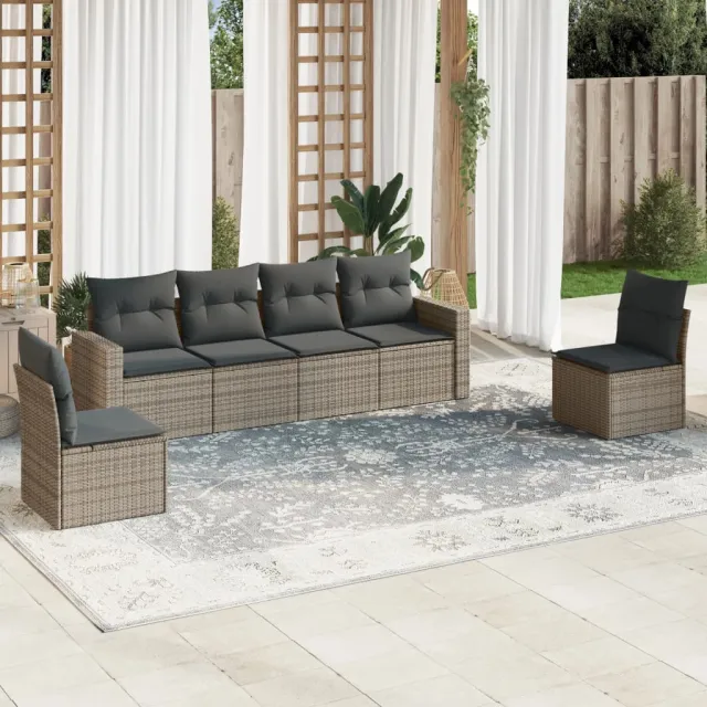 vidaXL 6-delige Loungeset met kussens poly rattan grijs, foto 2