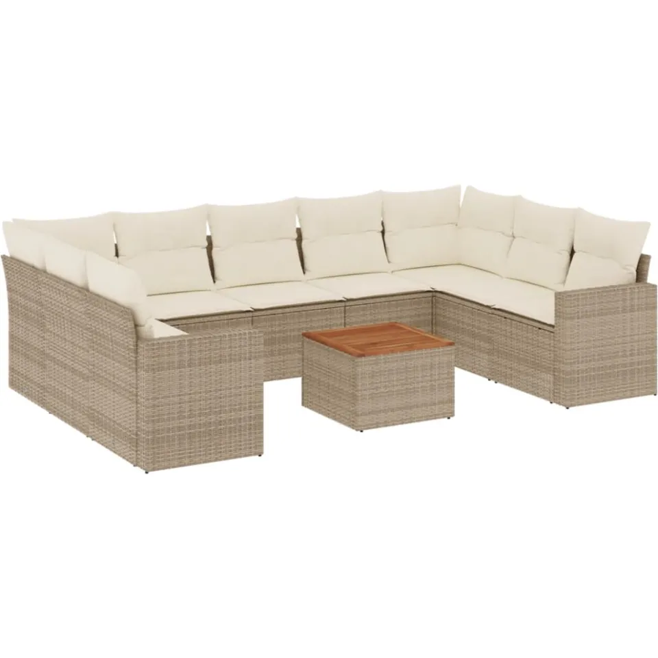 vidaXL 10-delige Loungeset met kussens poly rattan beige, foto 3