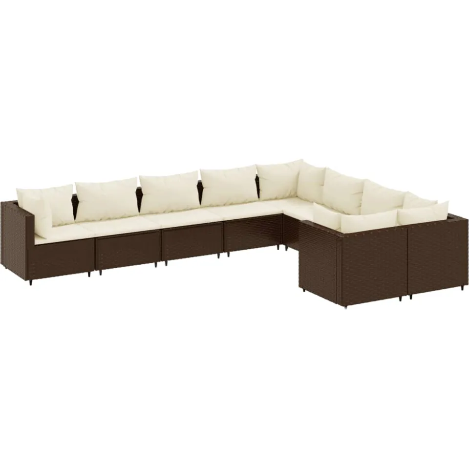 vidaXL 9-delige Loungeset met kussens poly rattan bruin, foto 3
