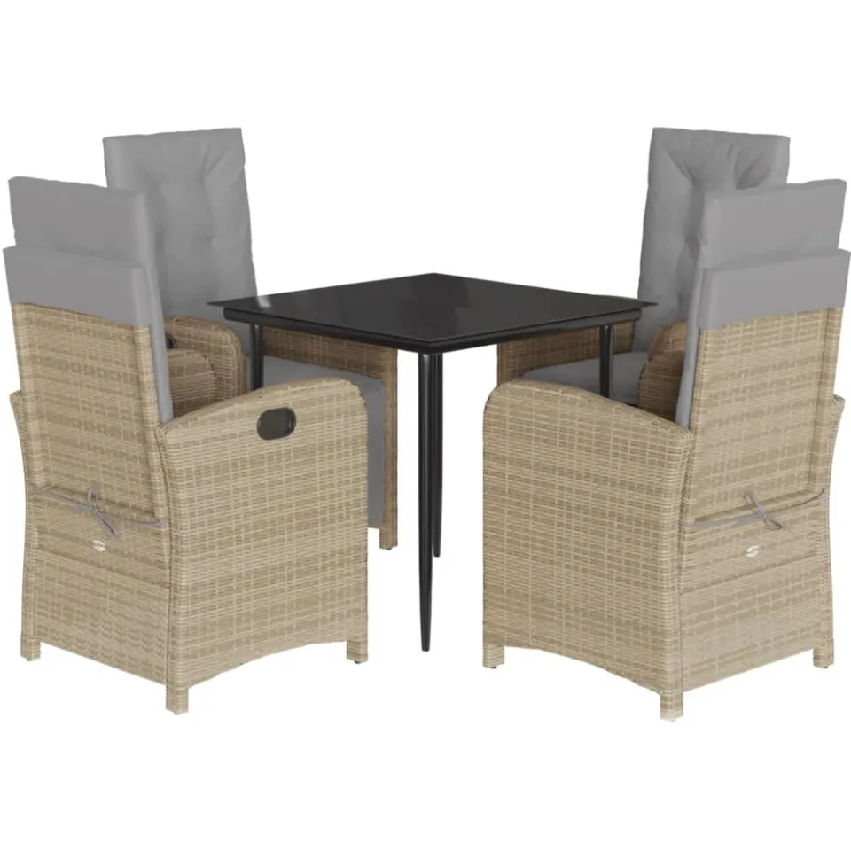 vidaXL 5-delige Tuinset met kussens poly rattan beige