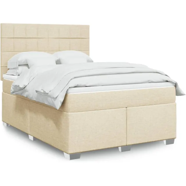 vidaXL Boxspring met matras stof crèmekleurig 140x200 cm
